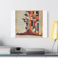 Stretched Canvas Wall Art: Surreal Geometric Face and Acrobat Collage