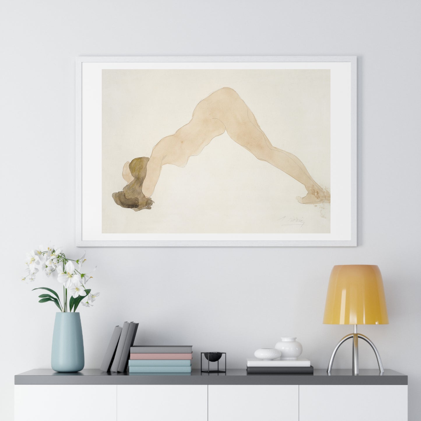 Vintage Erotic Art, Nude Standing with Head on Ground (1917) by Auguste Rodin, from the Original, Framed Art Print