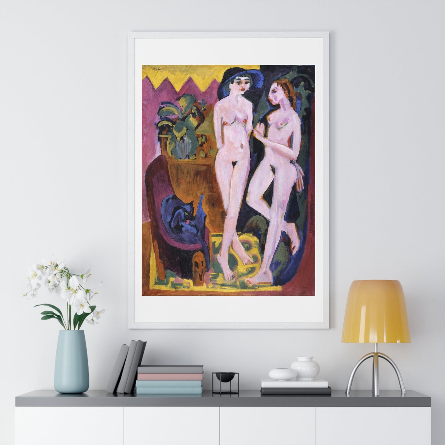 Two Nudes in a Room (1914) by Ernst Ludwig Kirchner, from the Original, Framed Art Print