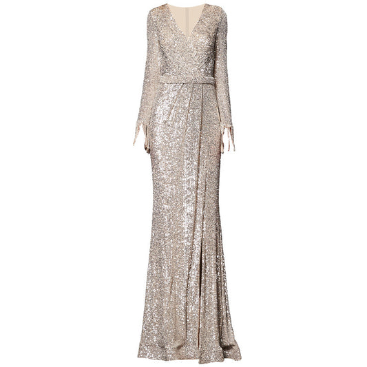 Vireous Sparkling Sequin Long Evening Dress