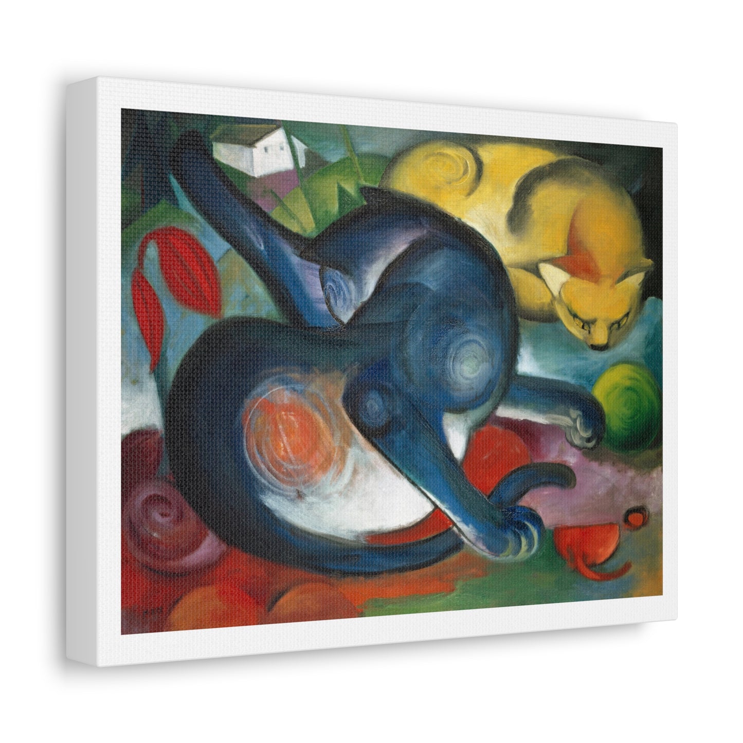 Two Cats, Blue and Yellow (1912) by Franz Marc, from the Original, Art Print on Canvas