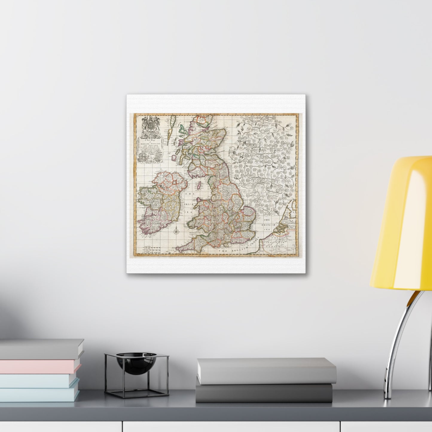 Antique Map of England Scotland and Ireland (1687) drawn by Robert Morden Art Print from the Original on Satin Canvas