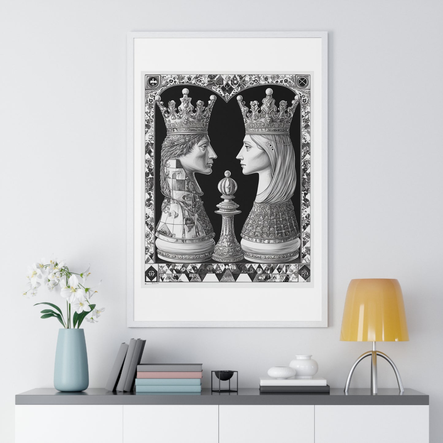 Even the King and the Queen Go Back in the Box, Abstract Art 'Designed by AI' Framed Print