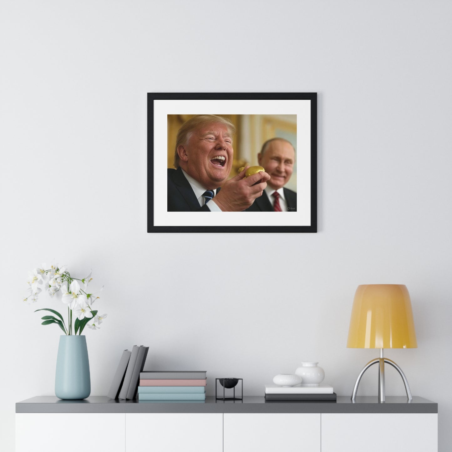 Putin, Trump and the Legend of the Golden Egg II, Abstract Art 'Designed by AI' Framed Print