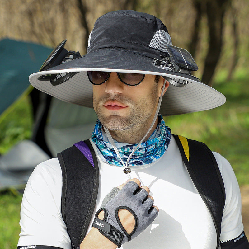 Outdoor Wide-Brim Sun Hat with USB Charging, Solar-Powered Cooling