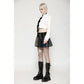 Dark in Love Sage Tartan Patchwork Leather-Waist Pleated Mini Skirt