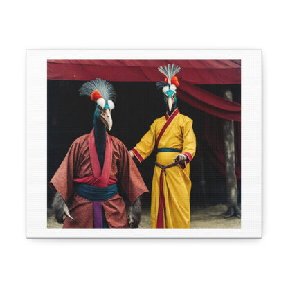 Peacocks as 16th Century Samurai Photorealism Art Print 'Designed by AI' on Satin Canvas