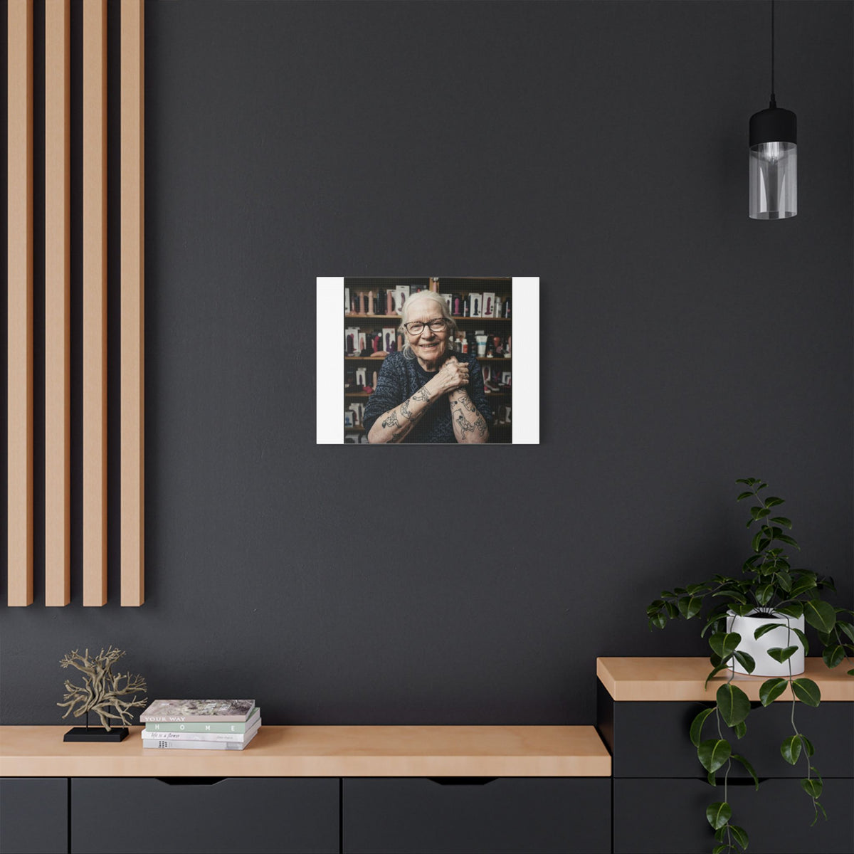 Tattooed Old Woman, Whimsical Canvas Wall Art