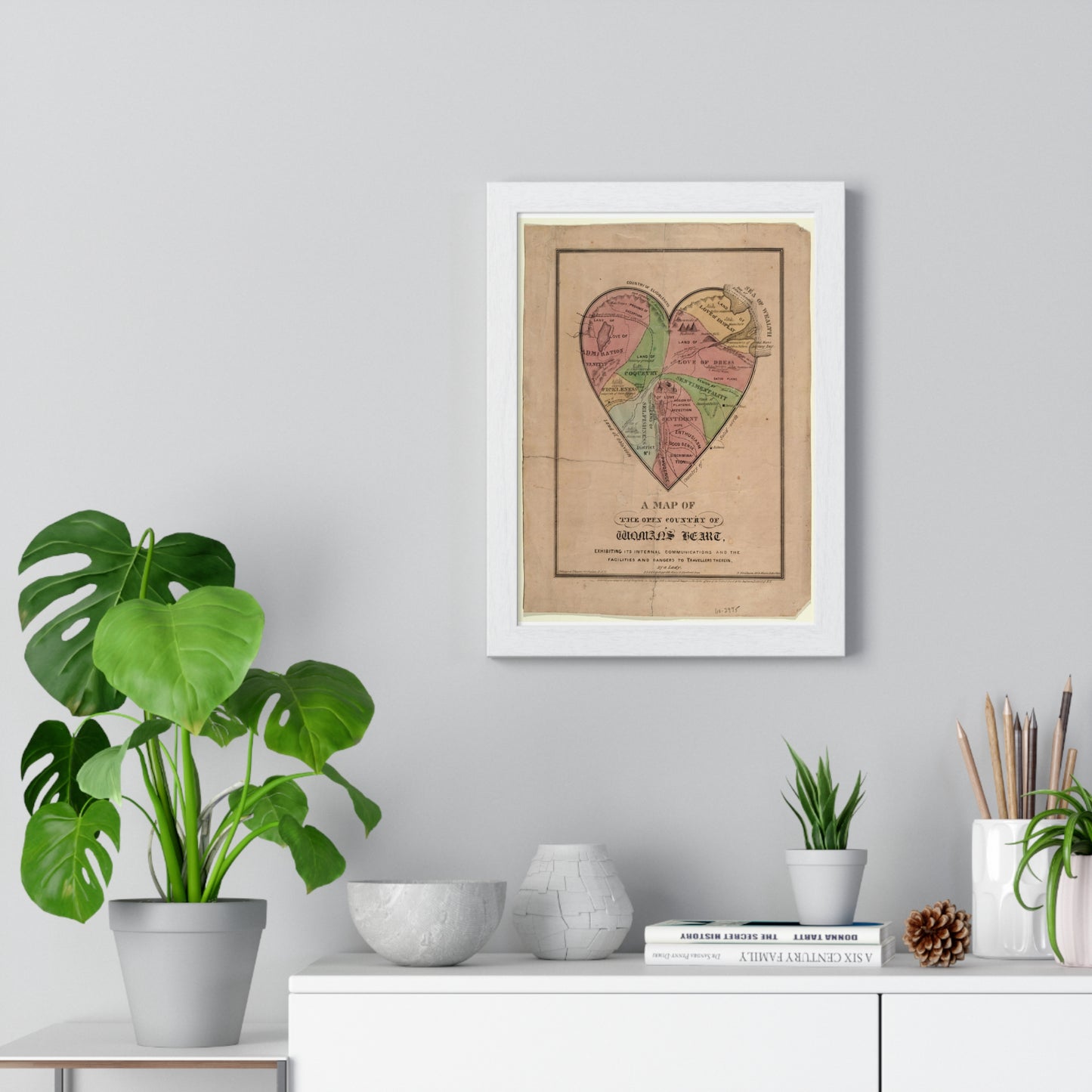 A Map of the Open Country of Woman's Heart (1833-1842) from the Original, Framed Art Print
