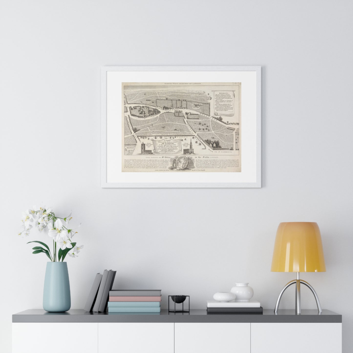 Antique Map of the Parish of St Giles in the Fields, London (1818), from the Original, Framed Art Print