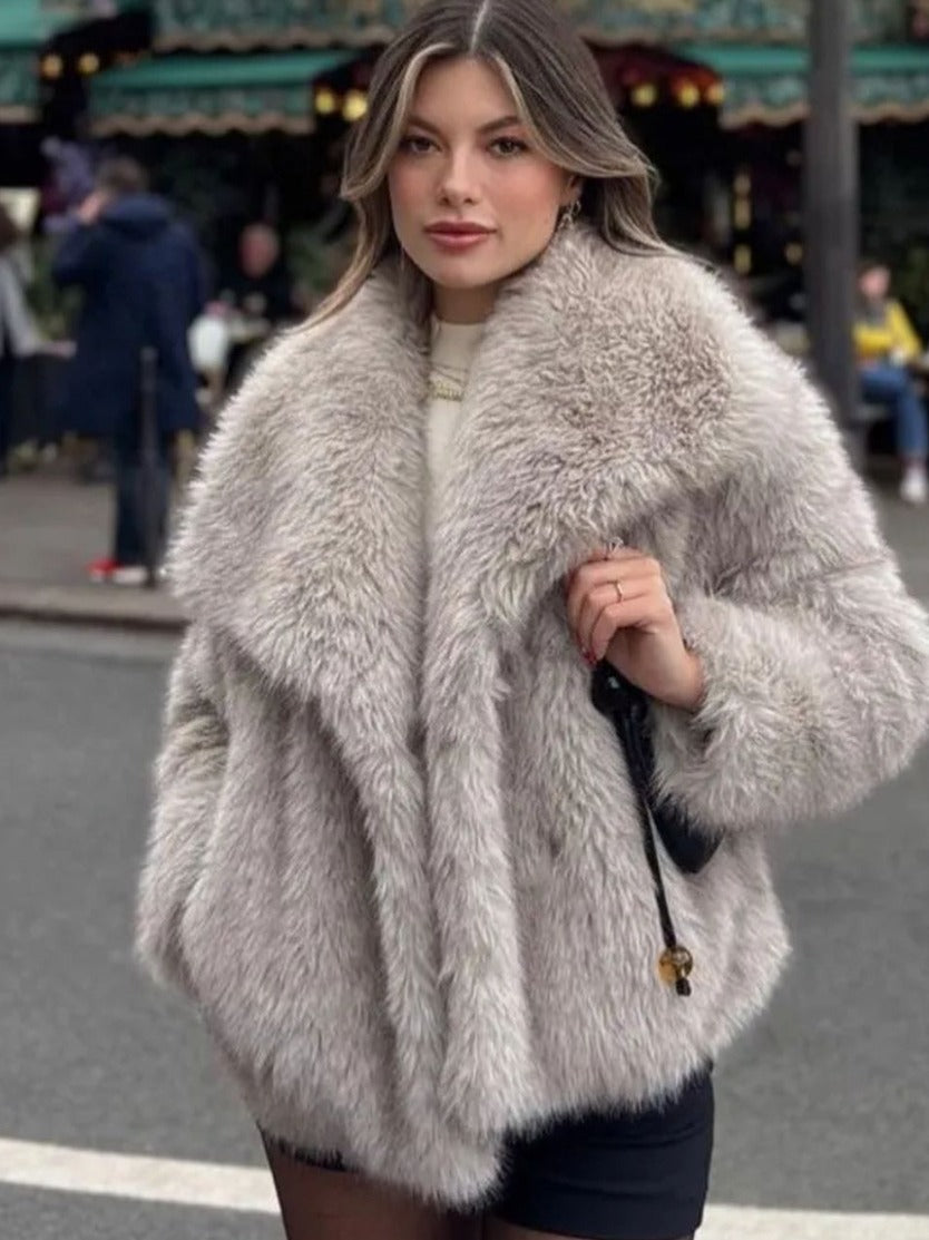 Thick Winter Plush Women's Fashion Bolero Jacket, Large Lapel
