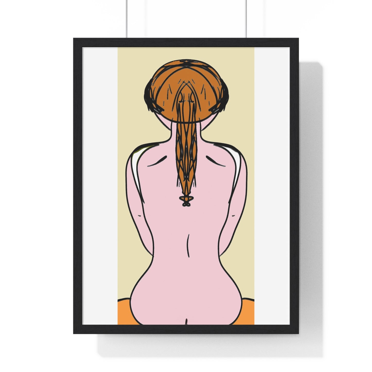 Woman From the Rear, Pencil Sketch 'Designed by AI', Framed Art Print