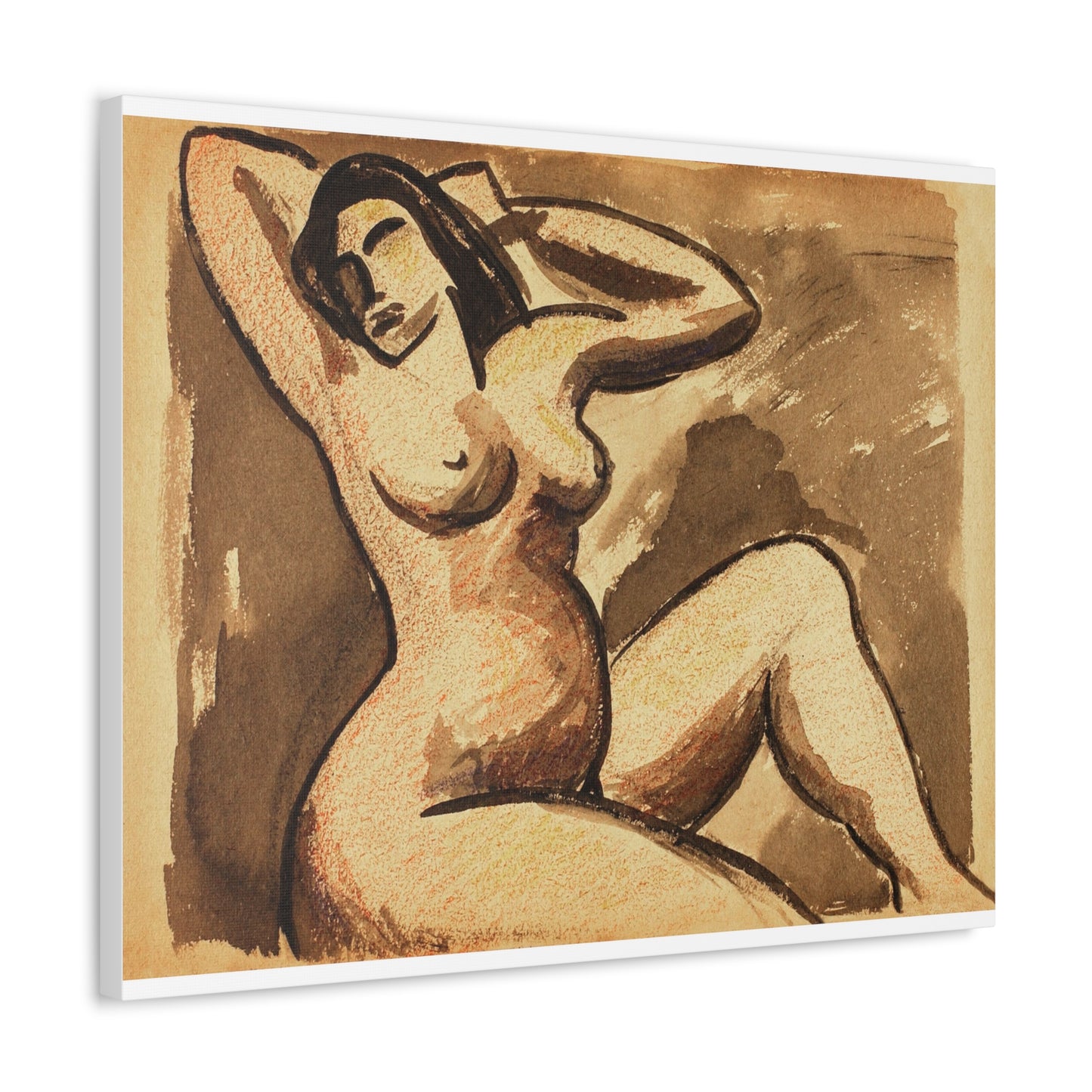 Female Nude Seated by Carl Newman Art Print on Satin Canvas, Stretched