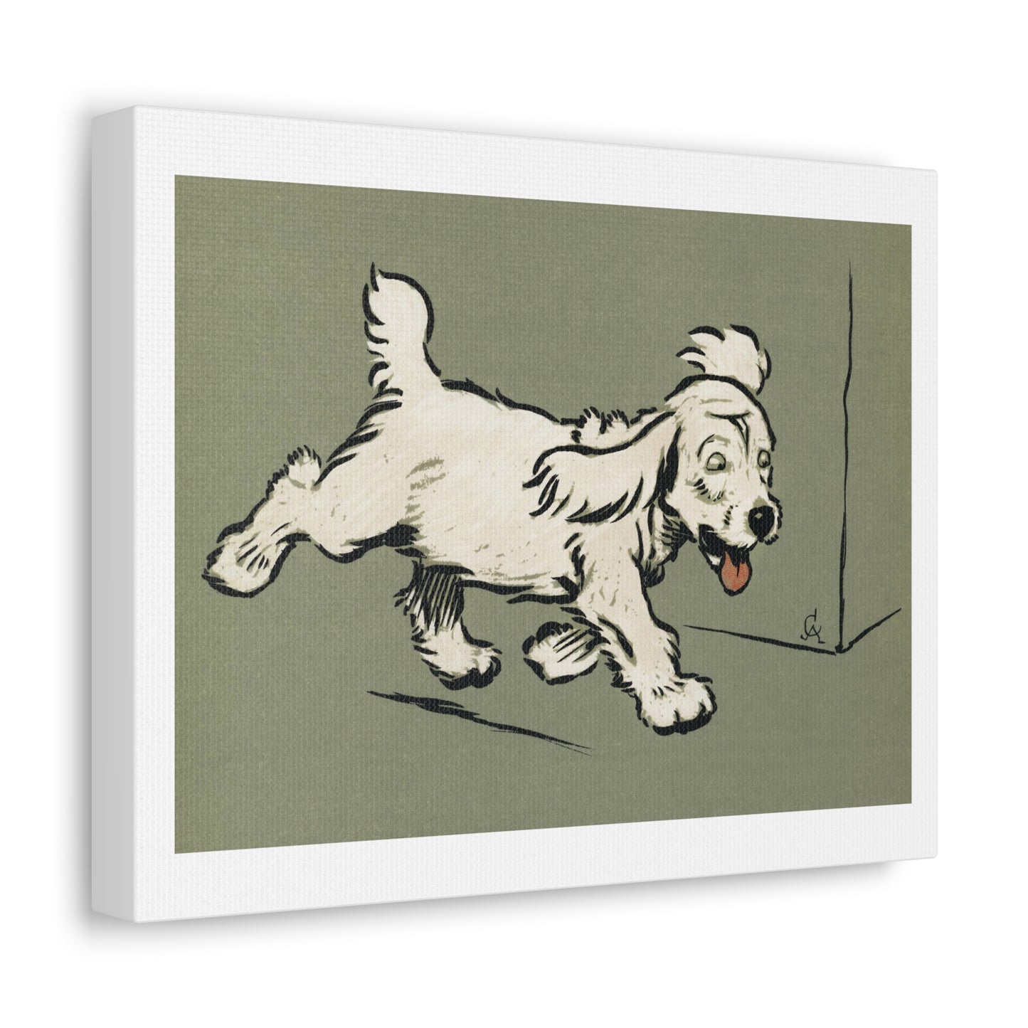 The White Puppy Book by Cecil Aldin (1910) a White Dog ‘Rags’ Running, Art Print from the Original on Canvas