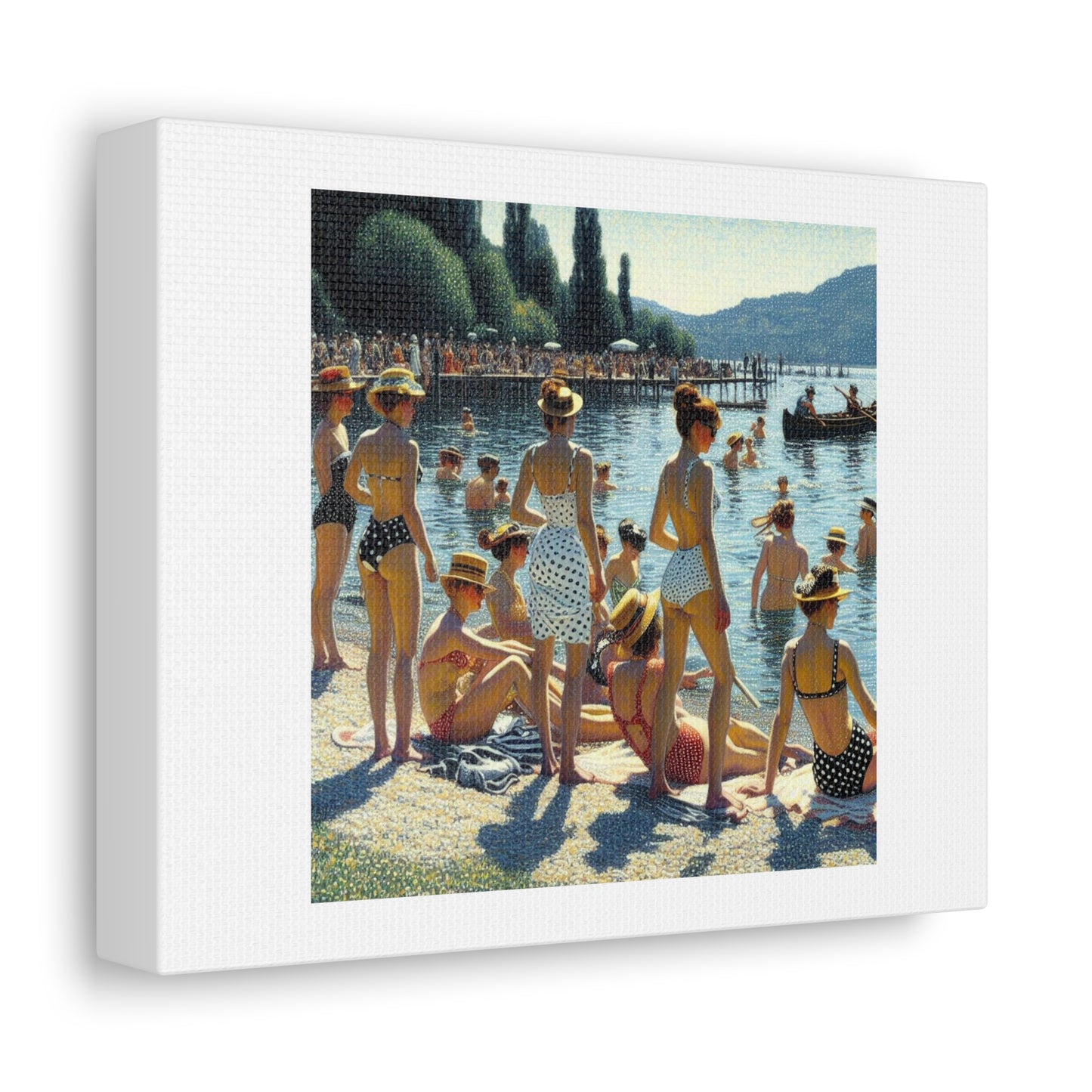 Sunday Afternoon On The Island of La Grande Jatte Bikini Women Pointillism Art Print ' Designed by AI' on Satin Canvas