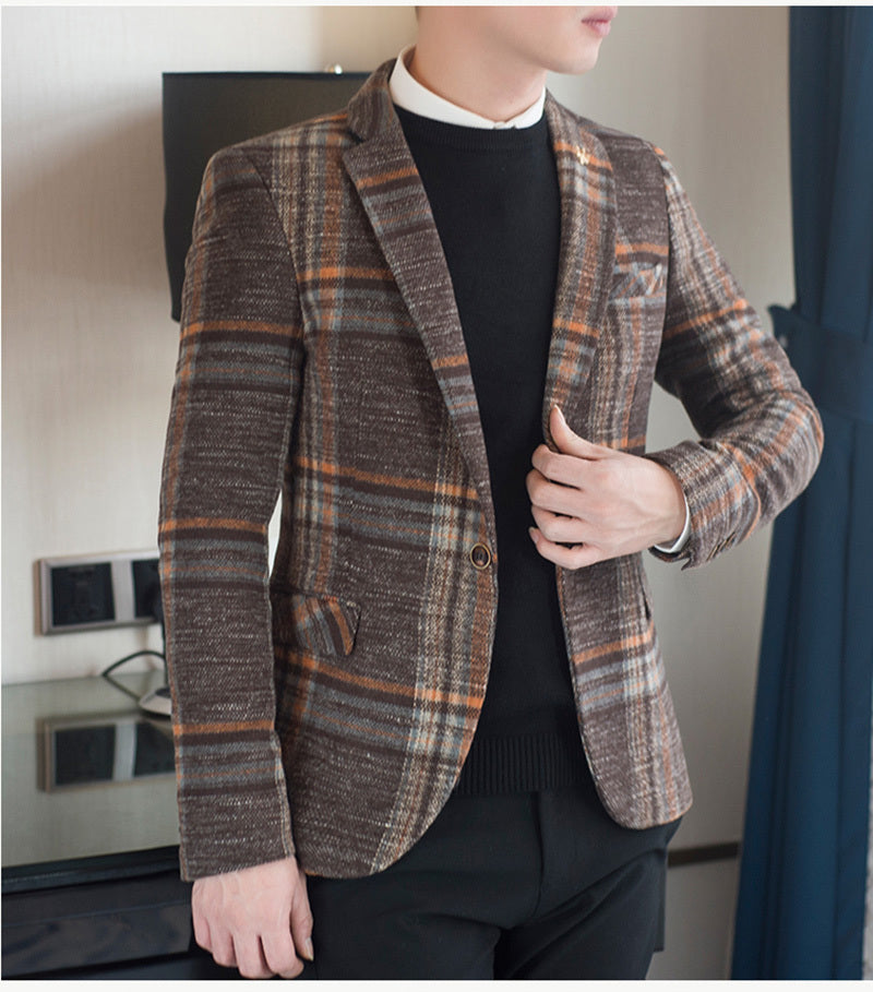 Vireous Men's Plaid Blazer Slim Fit Design