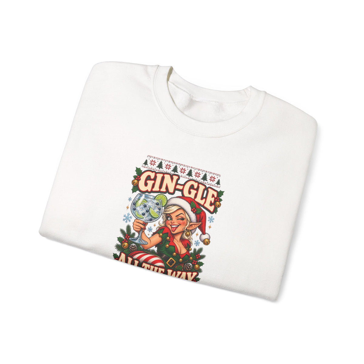 Funny Adult Christmas Jumpers: 'Gin-gle All the Way' Christmas Crewneck