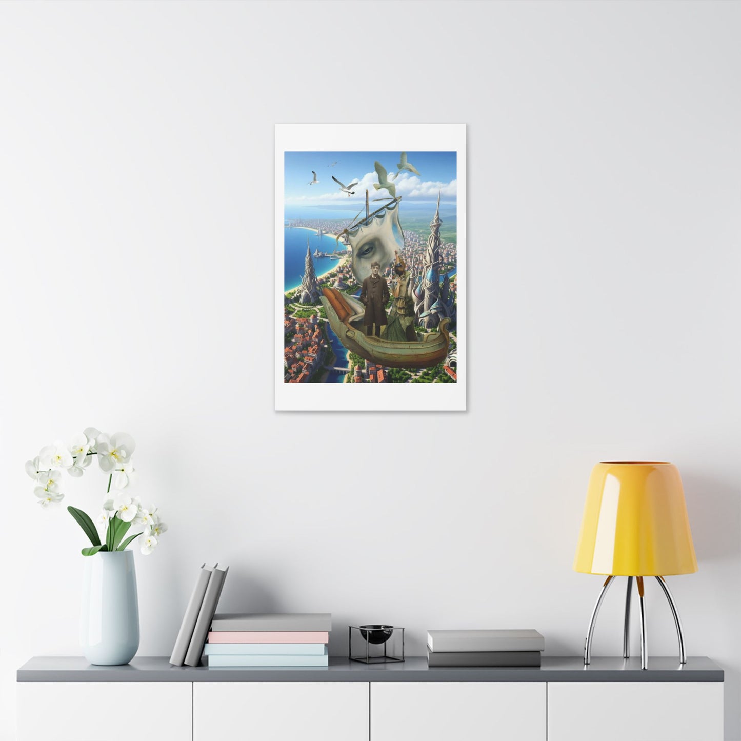 Tales of a Drunken Ship, Surrealist Art, Acrylic and Ink on Cardstock 'Designed by AI' Canvas Print