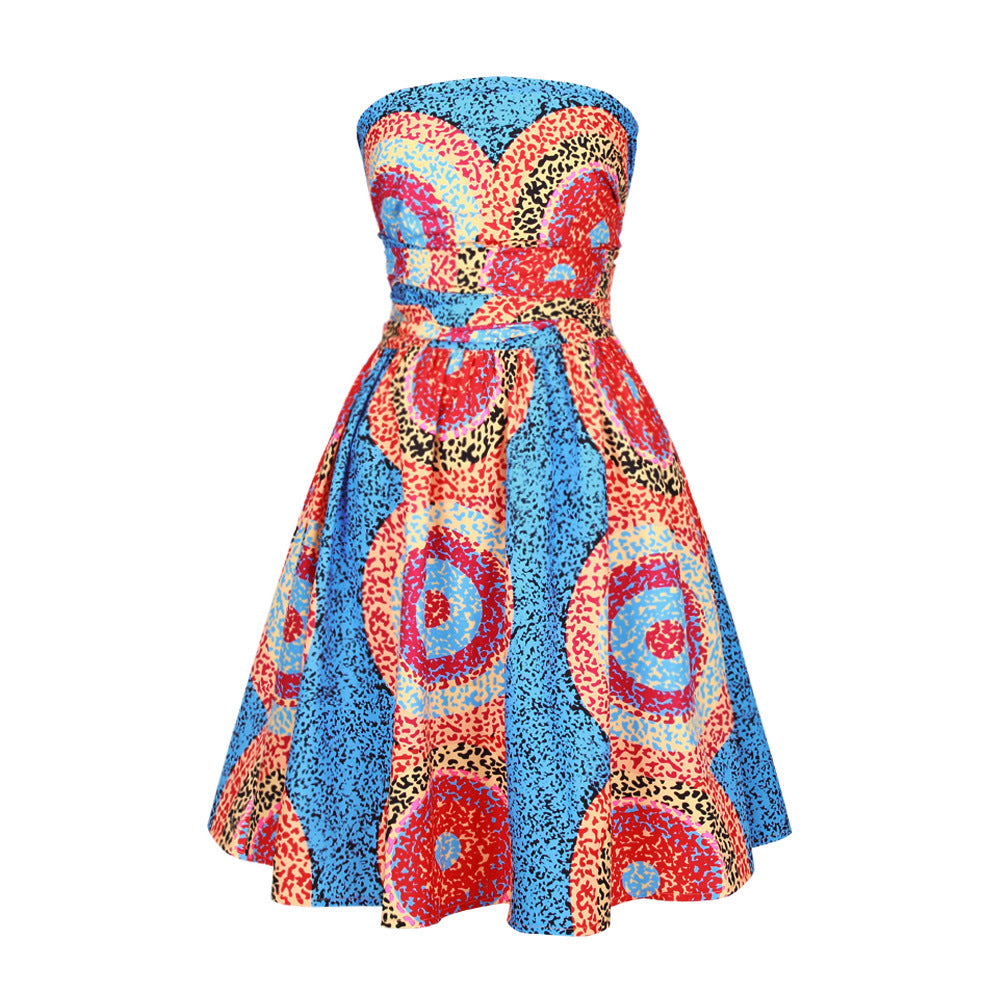 African Print Halter Dress, Pleated Skirt