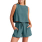 Vireous Two-Piece Summer Sleeveless Top and Drawstring Shorts