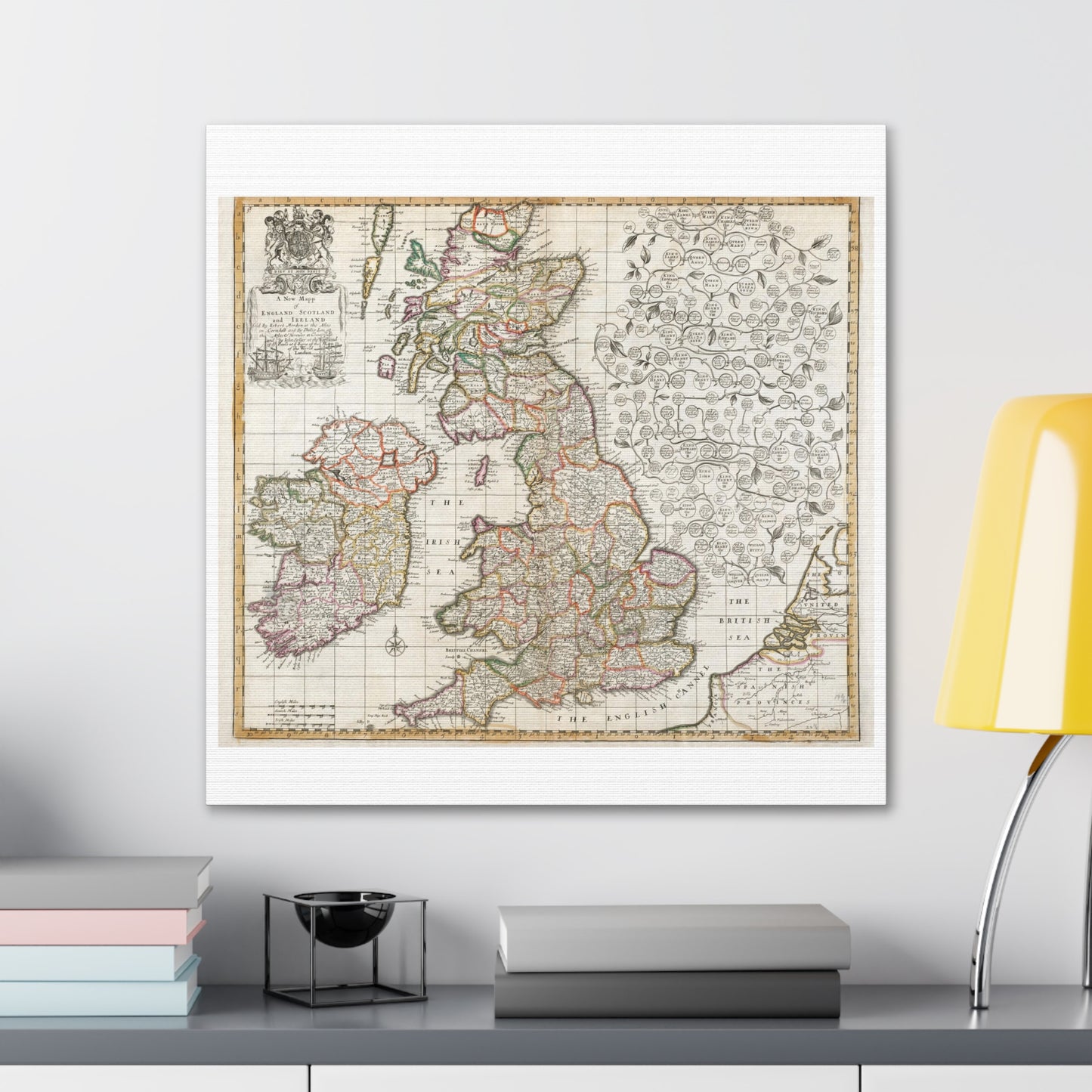 Antique Map of England Scotland and Ireland (1687) drawn by Robert Morden Art Print from the Original on Satin Canvas