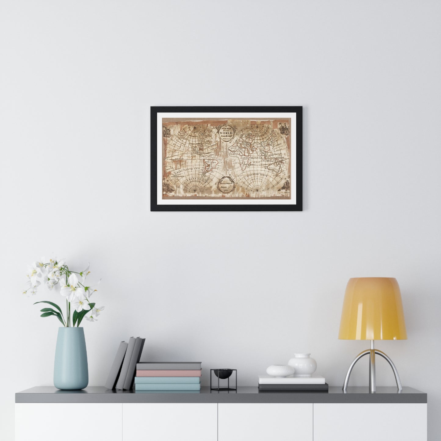 Embroidered World Map Sampler (1783) by Mariana Willmott, from the Original, Framed Art Print