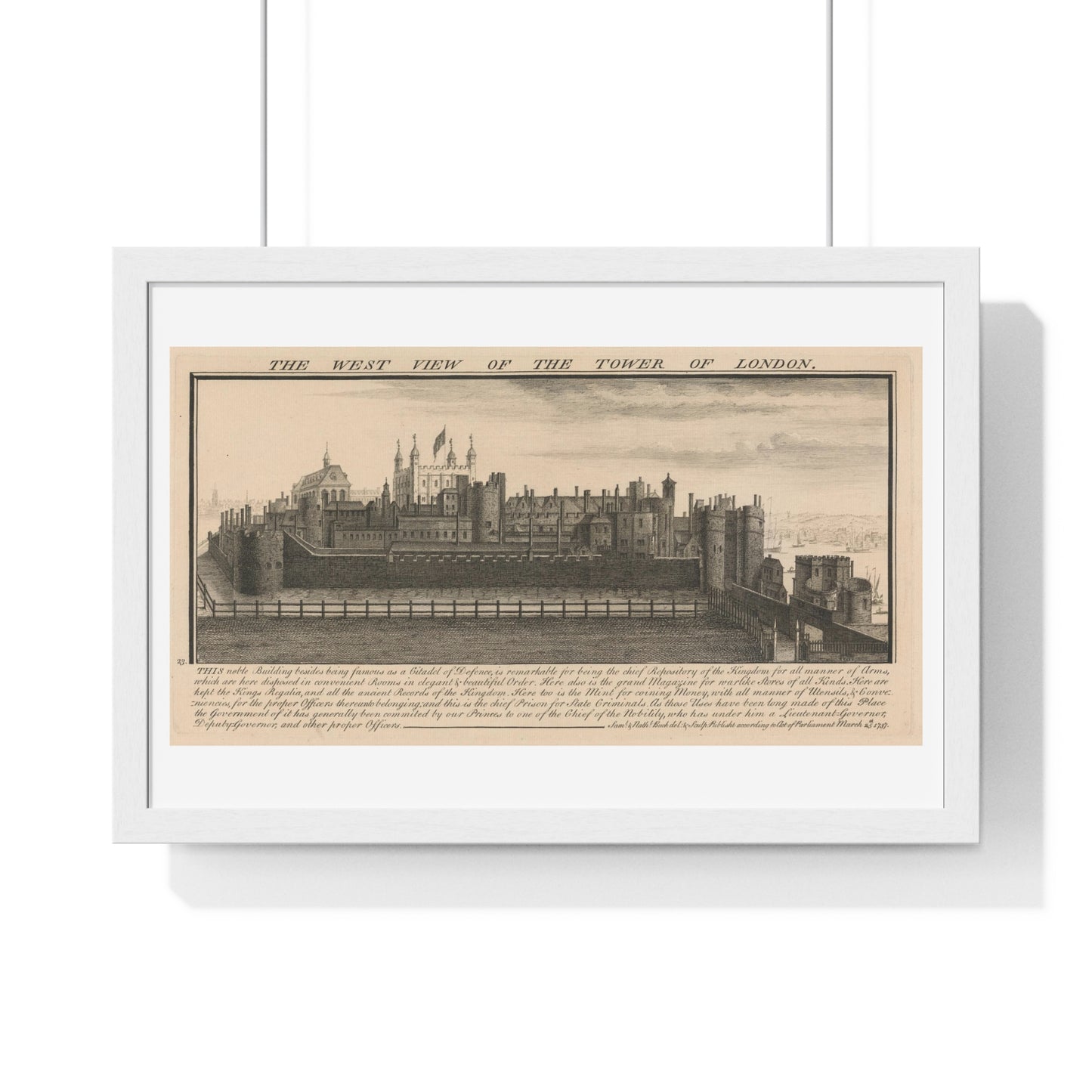 The West View of the Tower of London (1737) by Samuel and Nathaniel Buck, from the Original, Framed Art Print