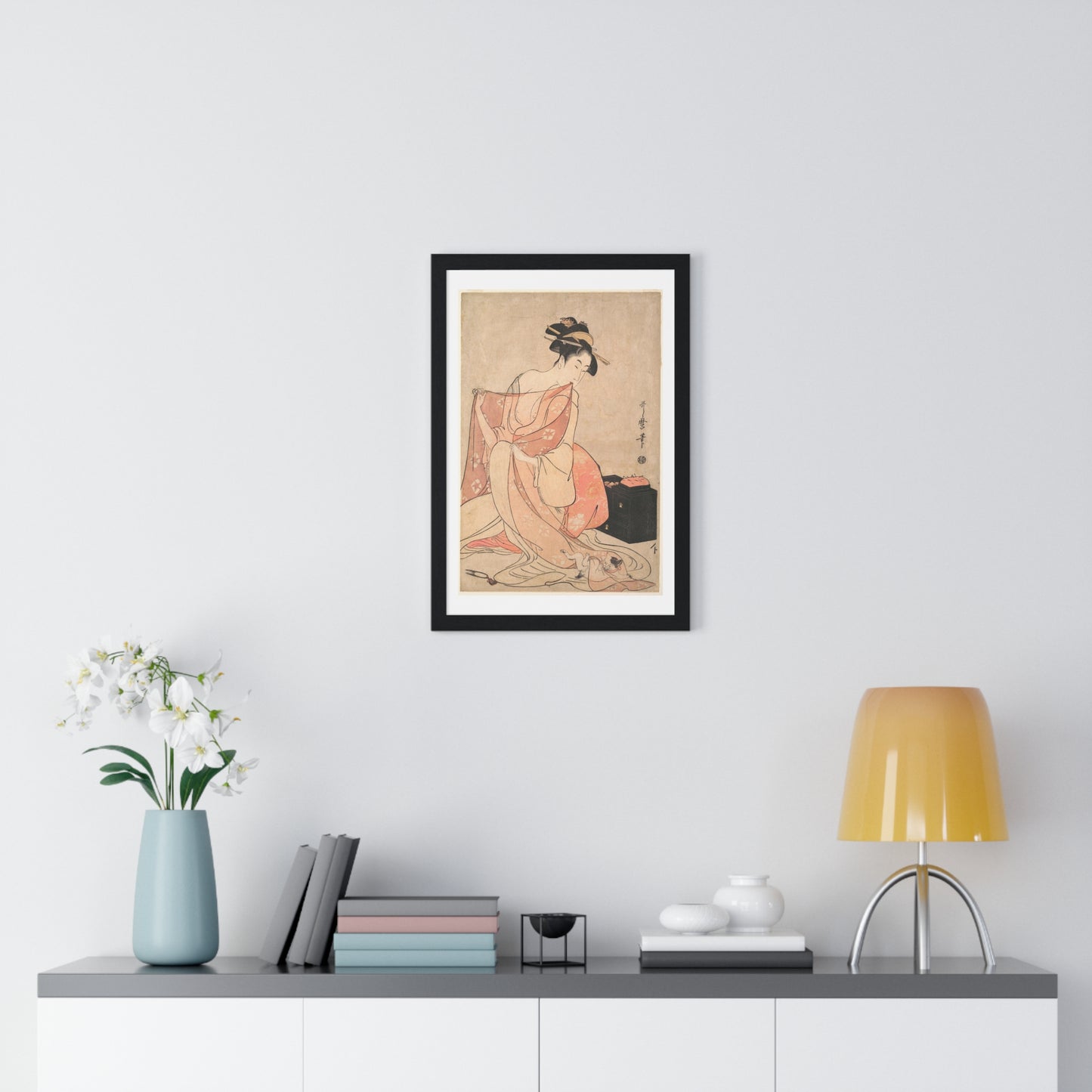 A Woman and a Cat (1793-1794) by Kitagawa Utamaro, from the Original, Framed Art Print
