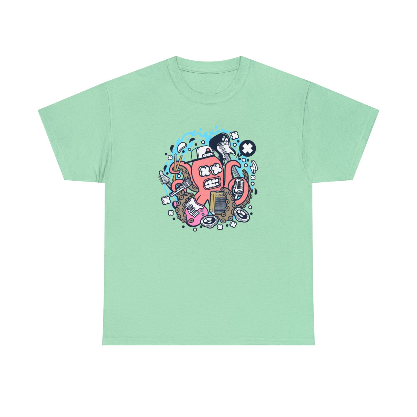 Rock Octopus Musician Cartoon T-Shirt