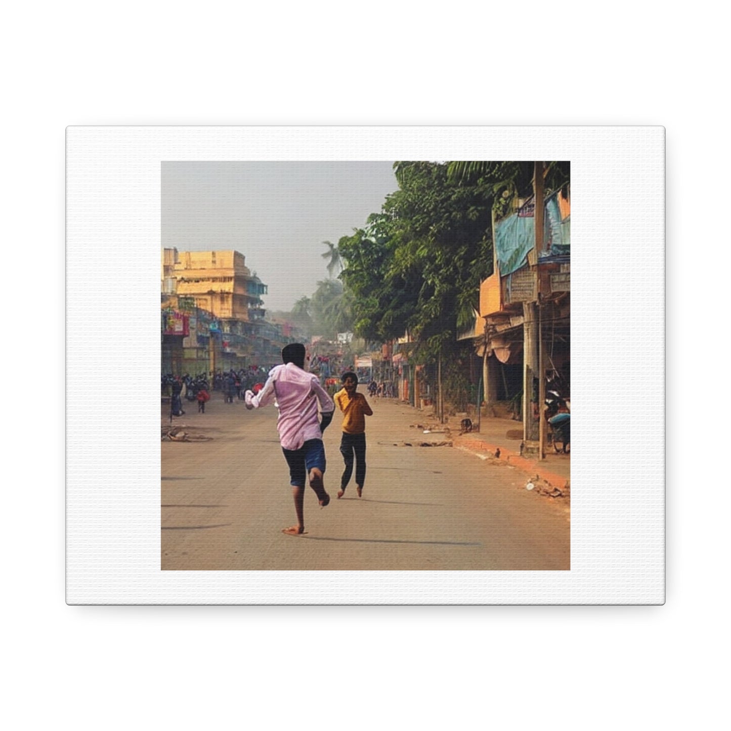 Man Running in the Streets in India 'Designed by AI' Art Print on Canvas