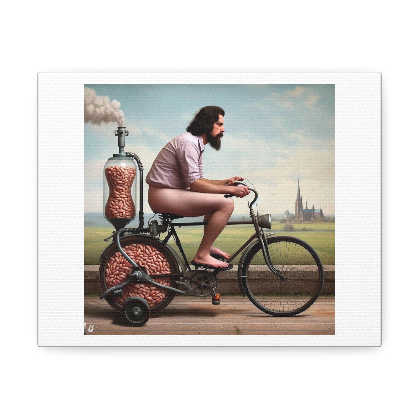 Dr Lars Fincter and His Human Gas Powered Vehicle 'Designed by AI' Art Print on Canvas