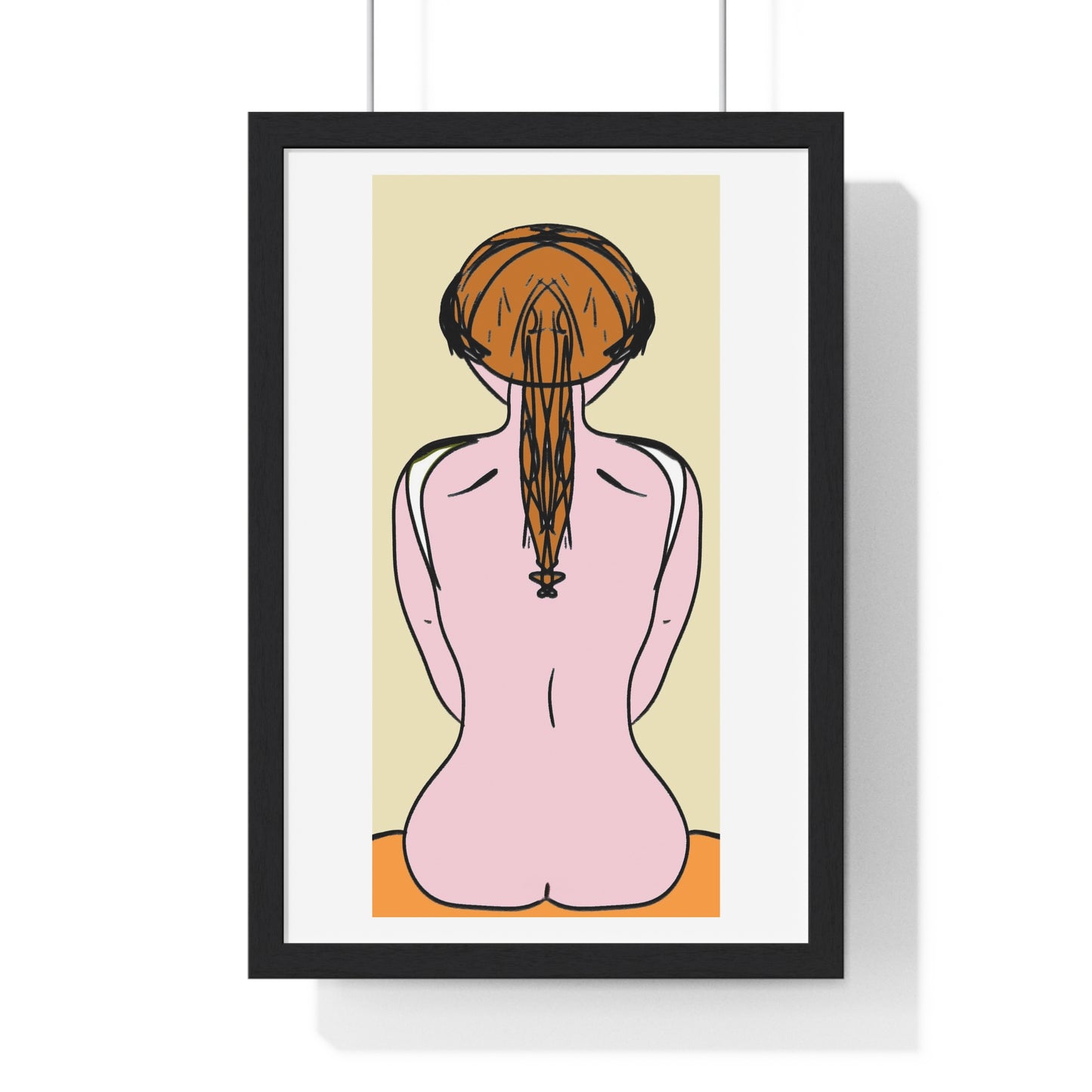 Woman From the Rear, Pencil Sketch 'Designed by AI', Framed Art Print