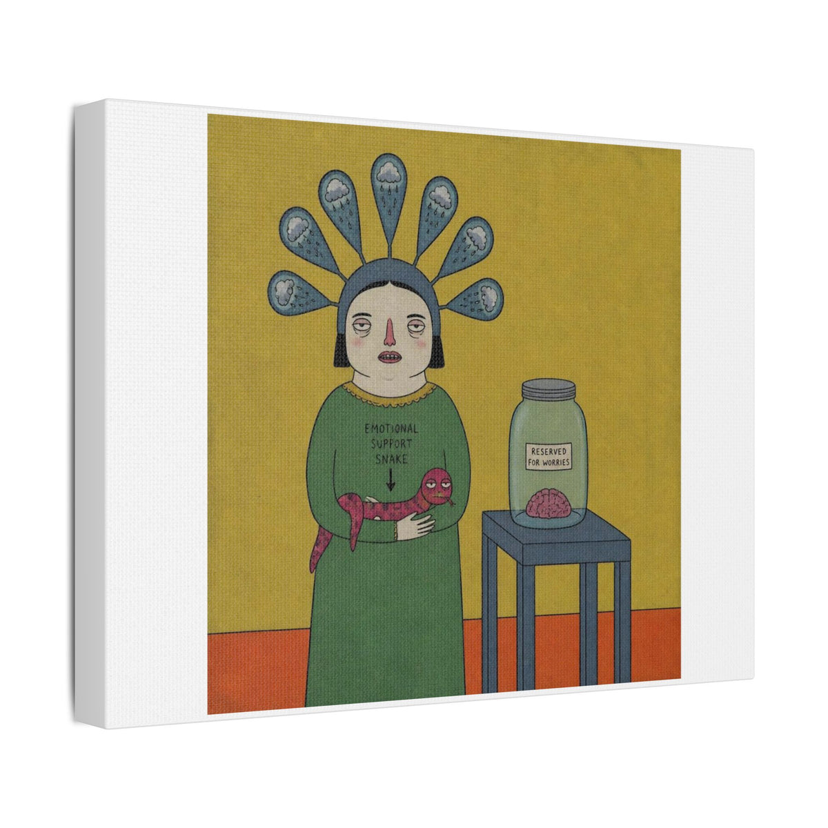 Reserved for Worries, Cartoon Art Print on Canvas