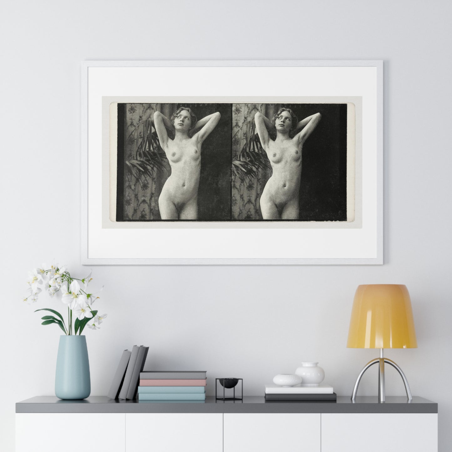 Portrait of a Naked Woman (1873–1910) Vintage Black & White Photography from the Original, Framed Art Print