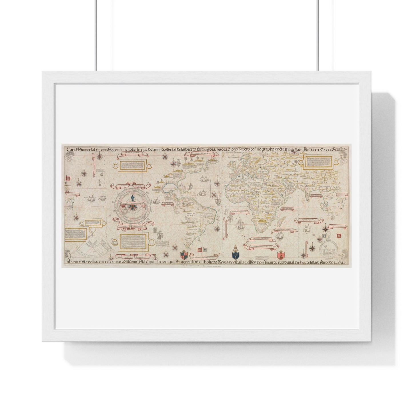 Antique World Map (1529) by Diogo Ribeiro from the Original, Framed Art Print