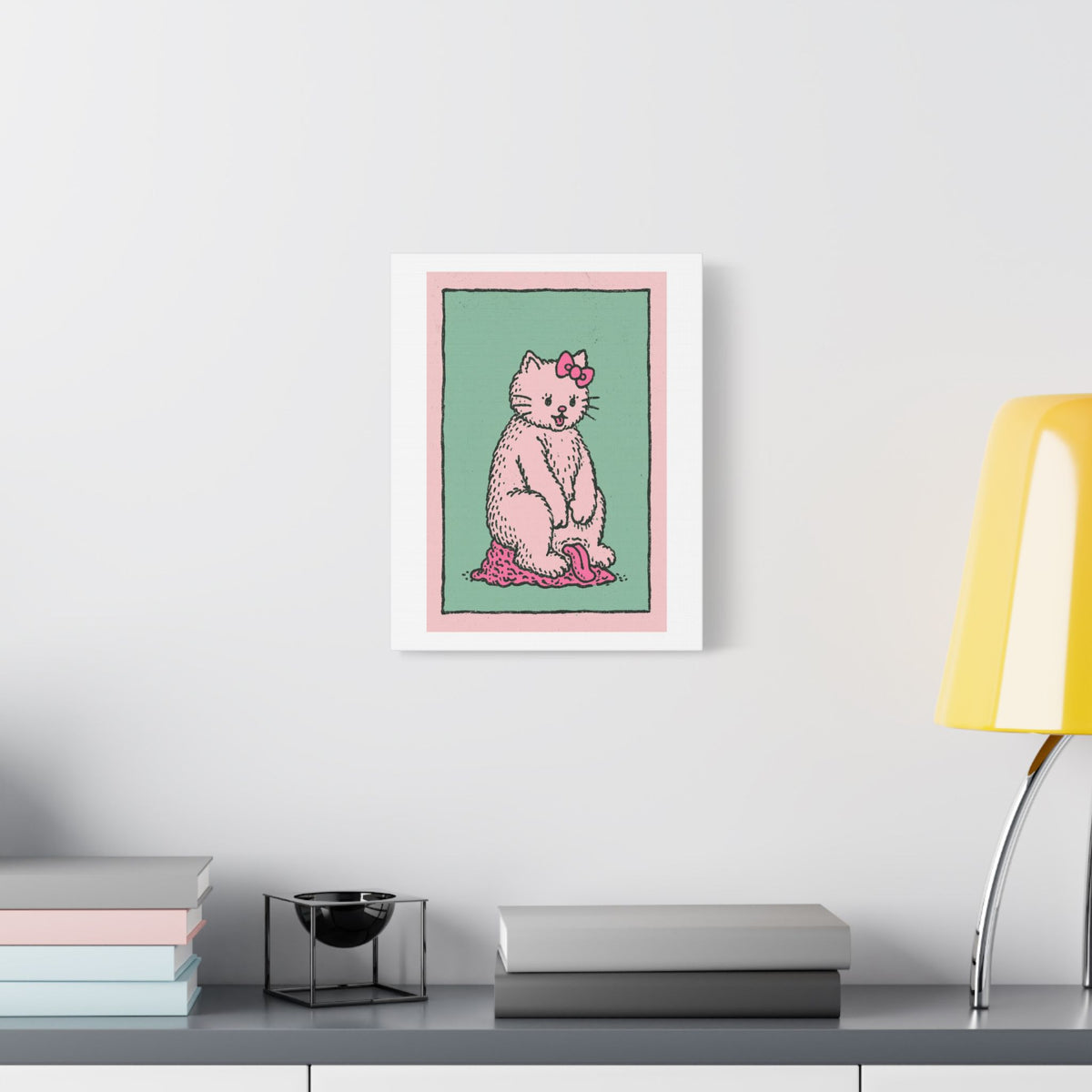 Cute Pink Cat Stretched Canvas Wall Art
