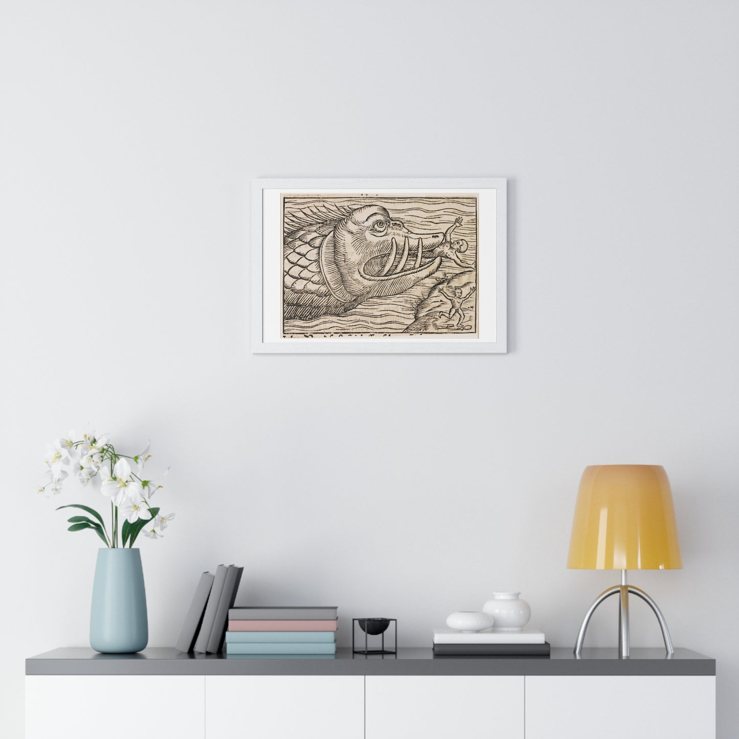 Jonah and the Whale 16th Century Print from the Original, Framed Art Print