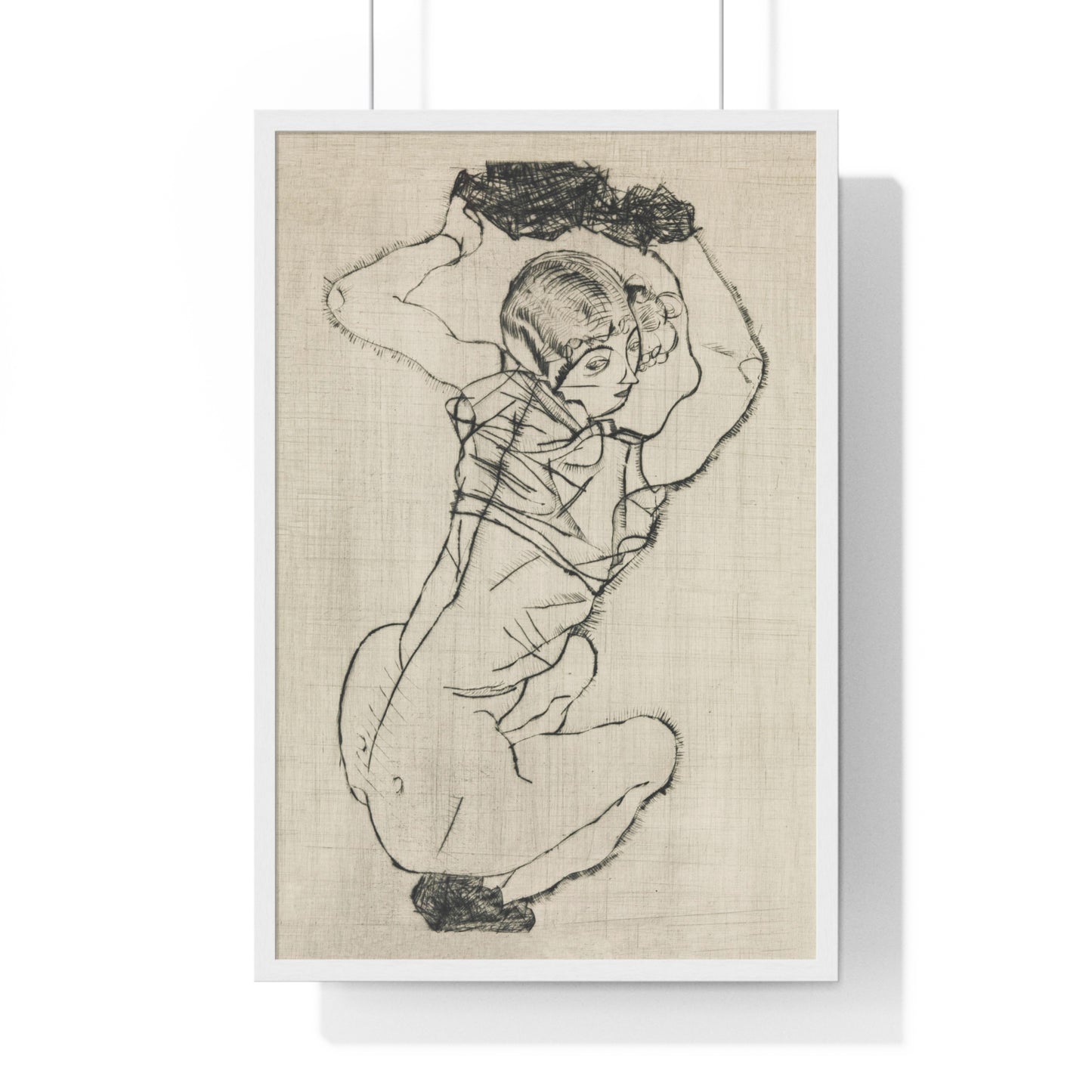 Squatting Woman (1914) by Egon Schiele from the Original, Framed Art Print