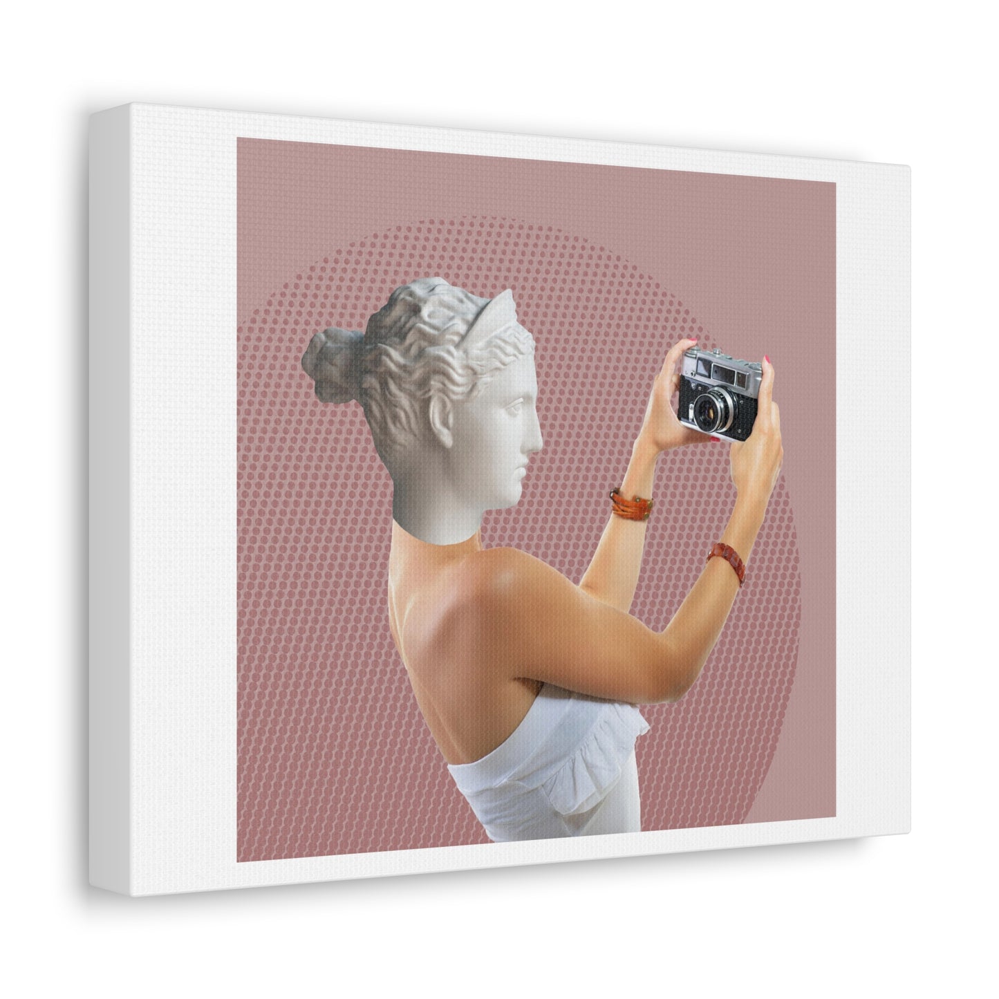 Human Statue Selfie, Graphic Art Print on Satin Canvas