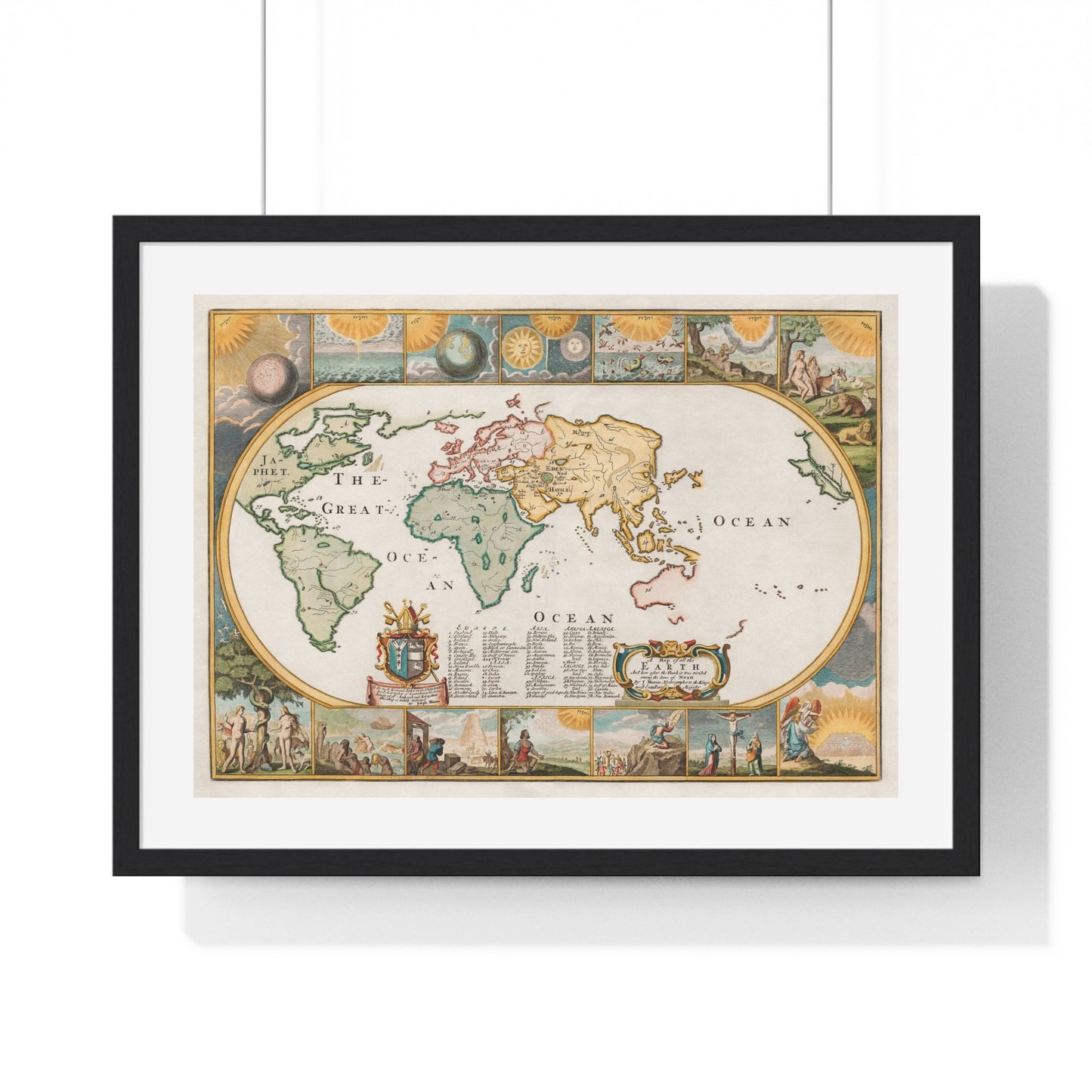 Map of all the Earth after the Flood (1671) by Joseph Moxon, from the Original, Framed Art Print