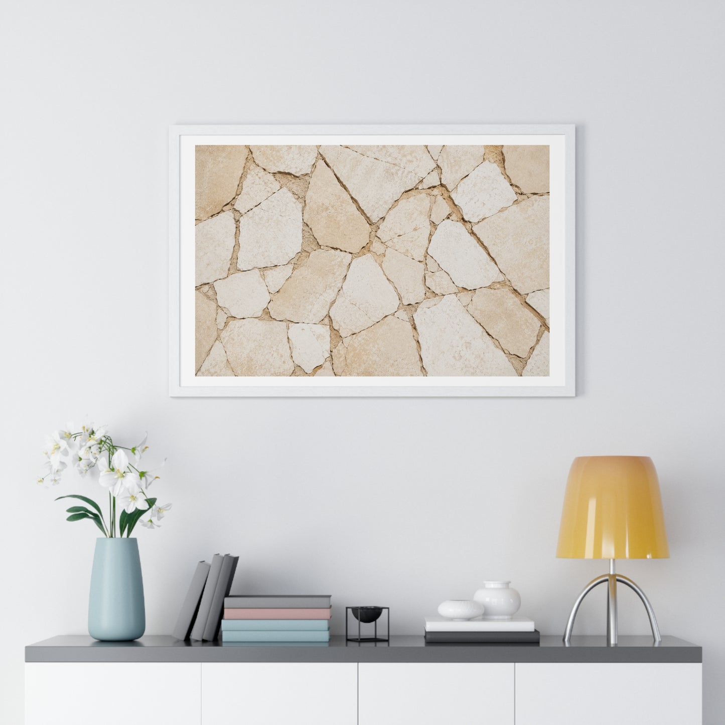 Beige Abstract Relaxing Decor Art, Large Framed Print