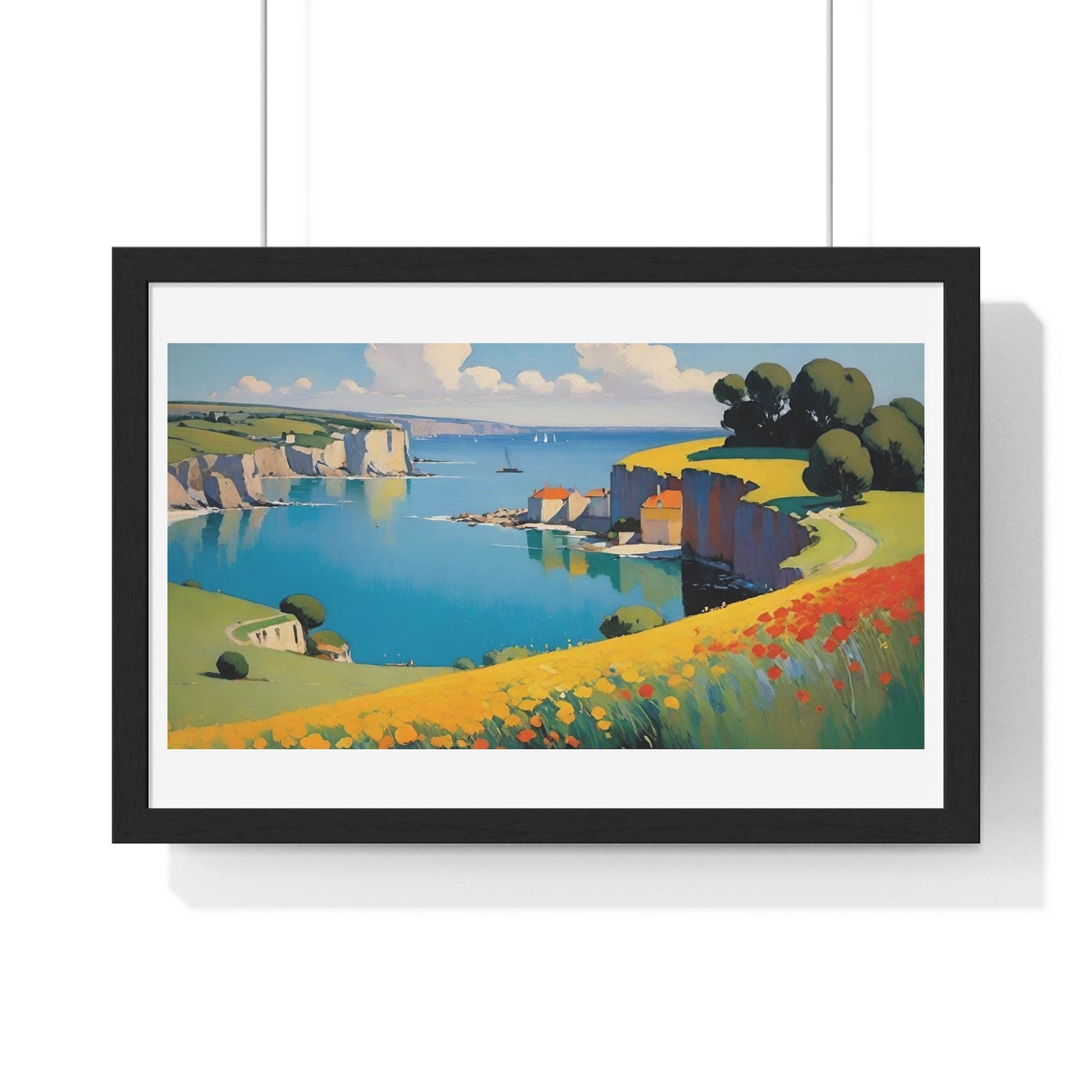 Cornish Harbour in Springtime 'Designed by AI' Framed Art Print