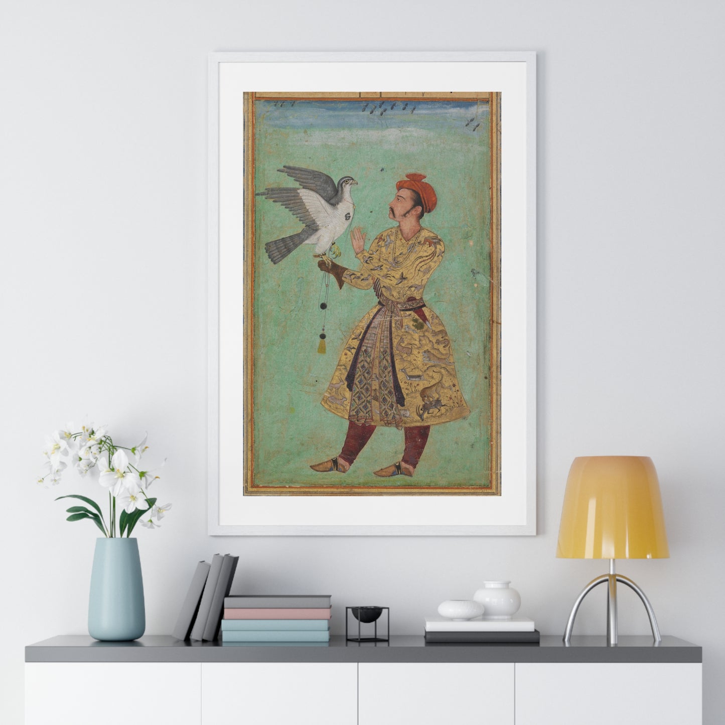 Prince With a Falcon (1600-1605) Indian Watercolour, from the Original, Framed Art Print