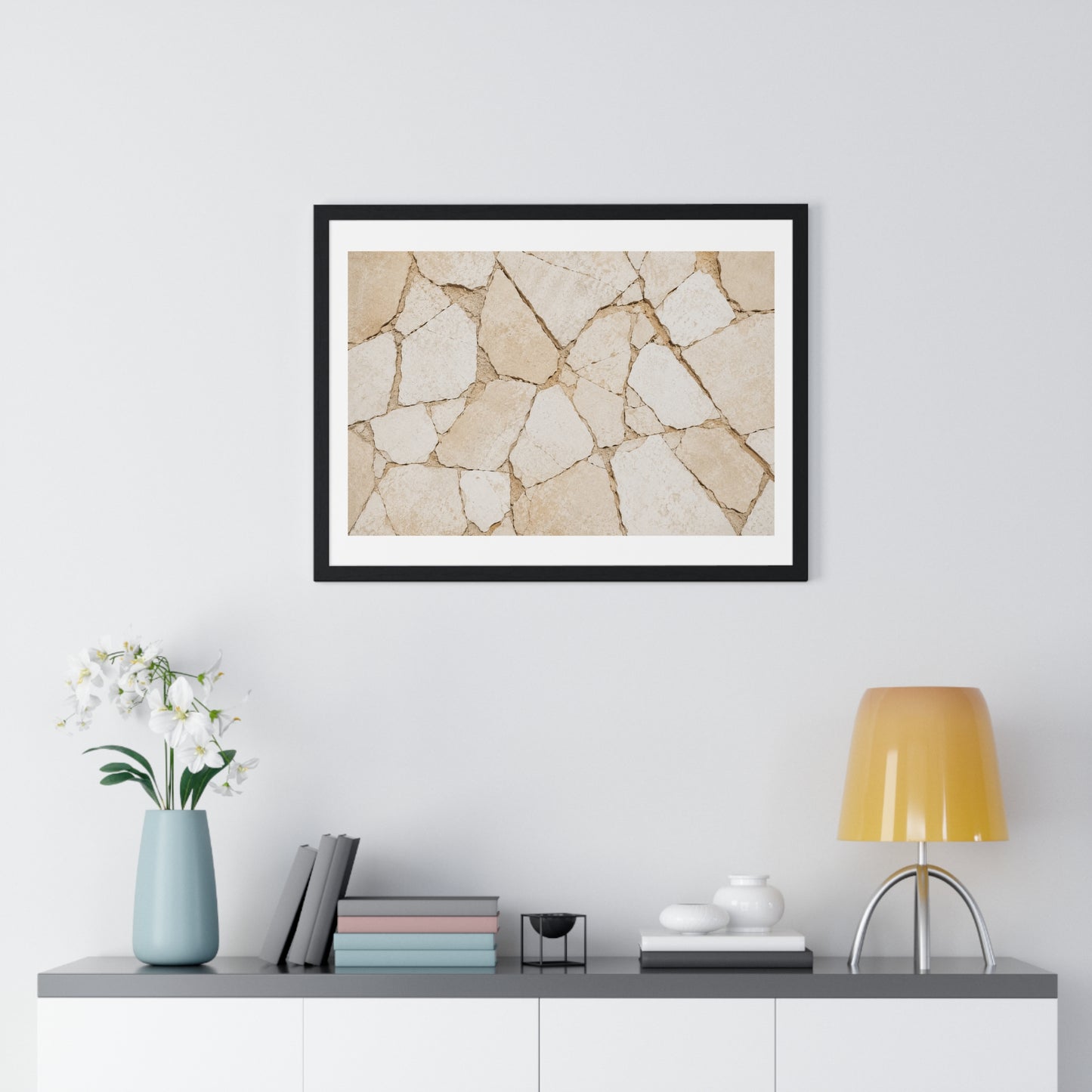 Beige Abstract Relaxing Decor Art, Large Framed Print