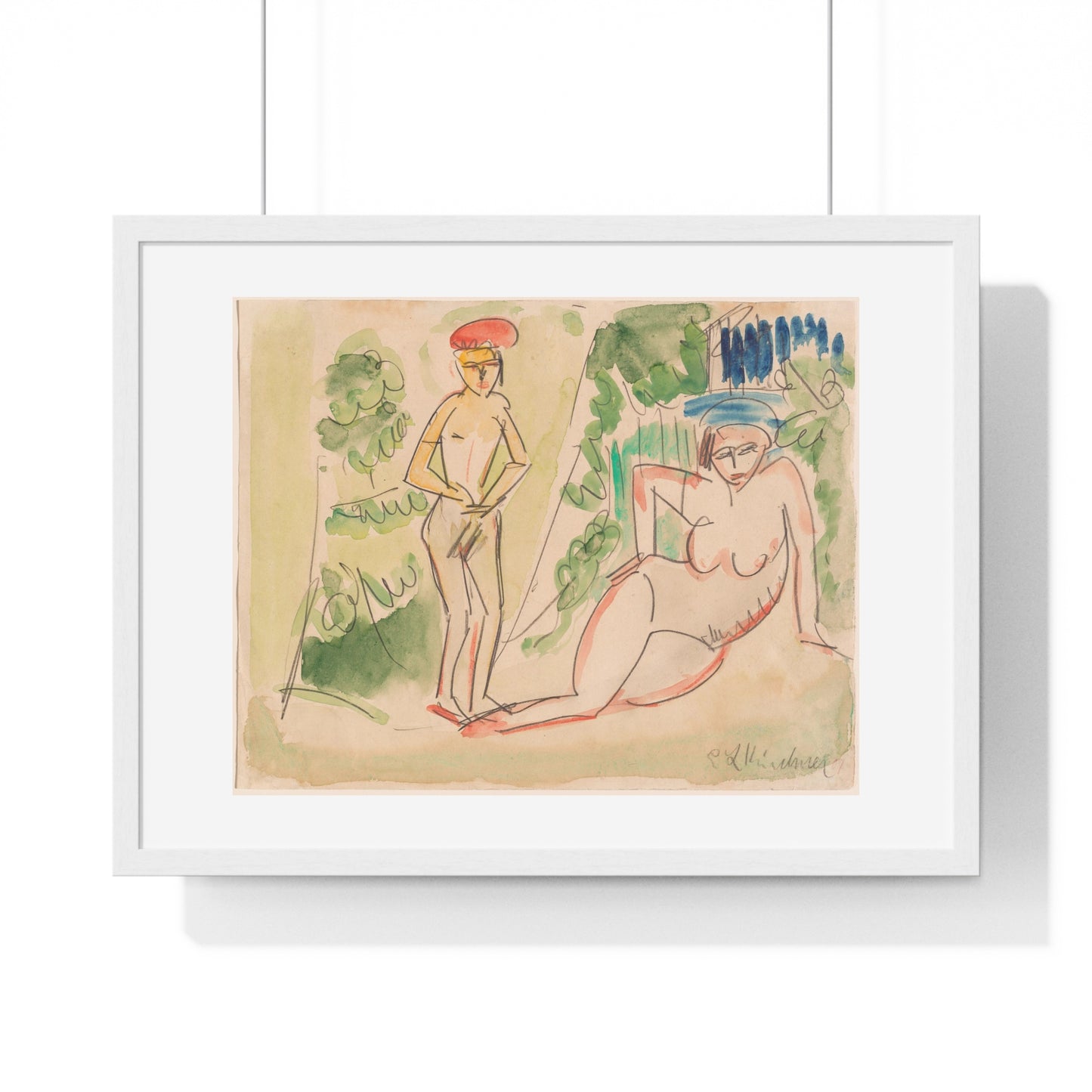 Two Bathers Near the Woods (1910–1911) by Ernst Ludwig Kirchner, from the Original, Framed Print