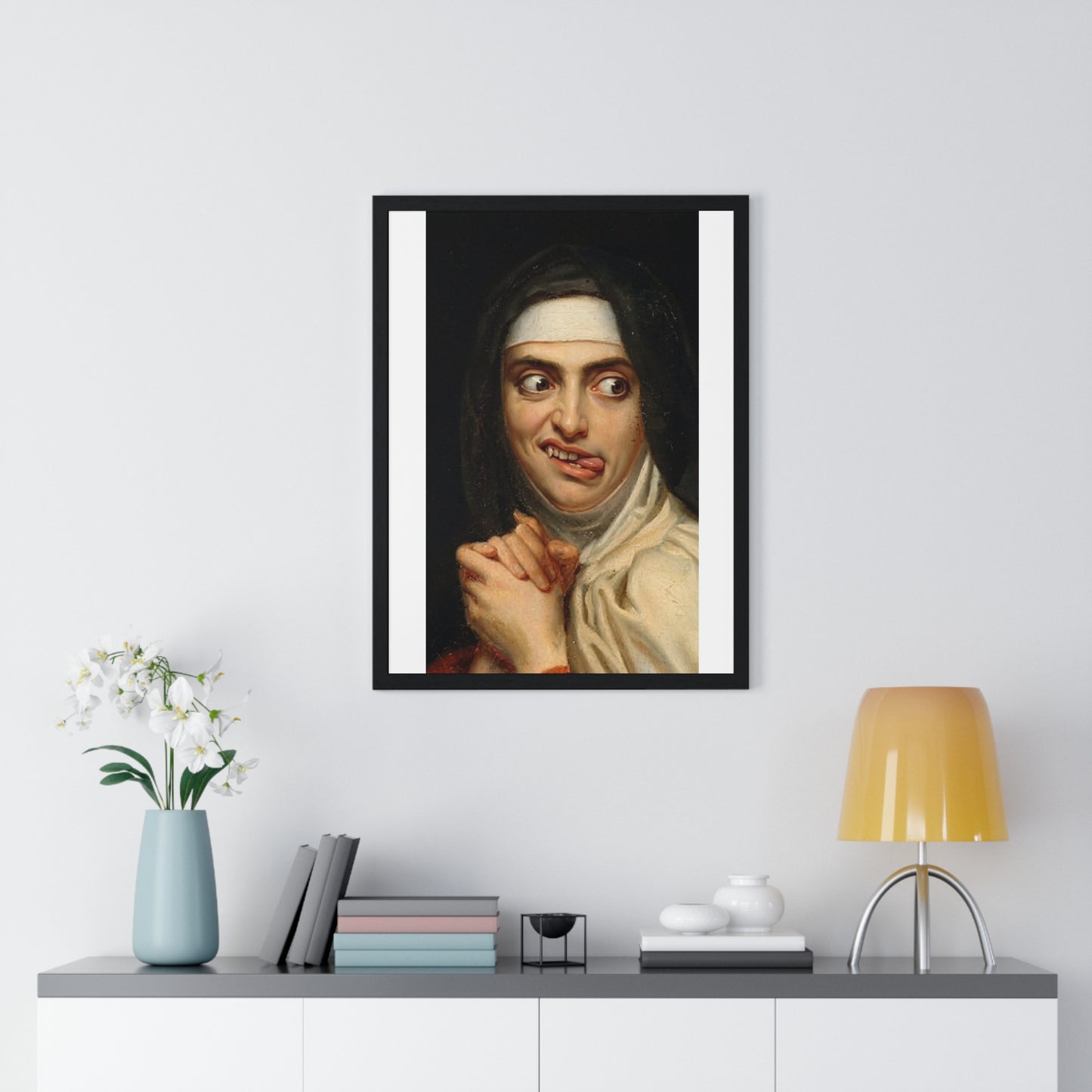 Crazy Nun, Surrealist Art, Large Decor Framed Print