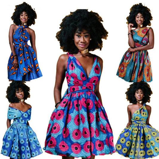 African Print Halter Dress, Pleated Skirt