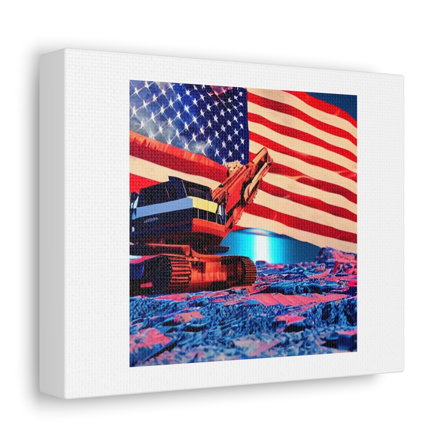 American Flag With An Excavator digital art 'Designed by AI' on Canvas