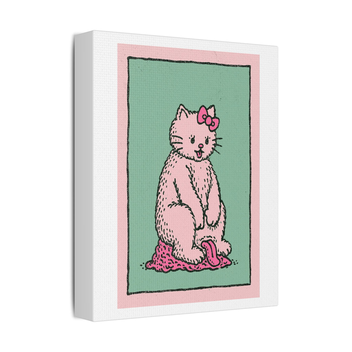 Cute Pink Cat Stretched Canvas Wall Art