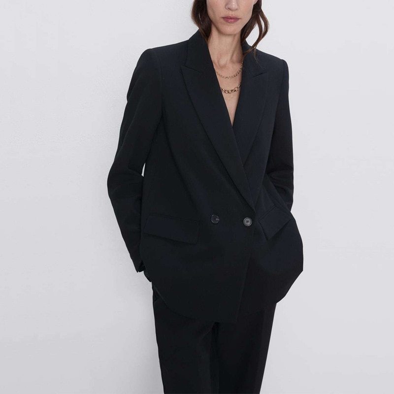 Vireous Women's Classic Double Breasted Street-Style Blazer